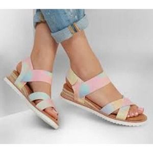 Bobs by Skechers Desert Kiss Sunset Festival Pastel Rainbow Sandals Size 8.5